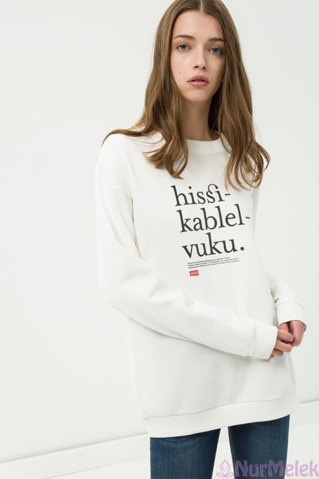 Baskılı beyaz Sweatshirt