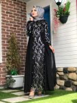 Gümüş Siyah Tesettür Abiye Pullu