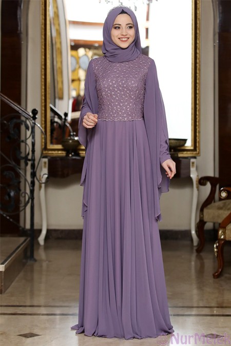 lila renk tesettür nişan elbisesi 2020