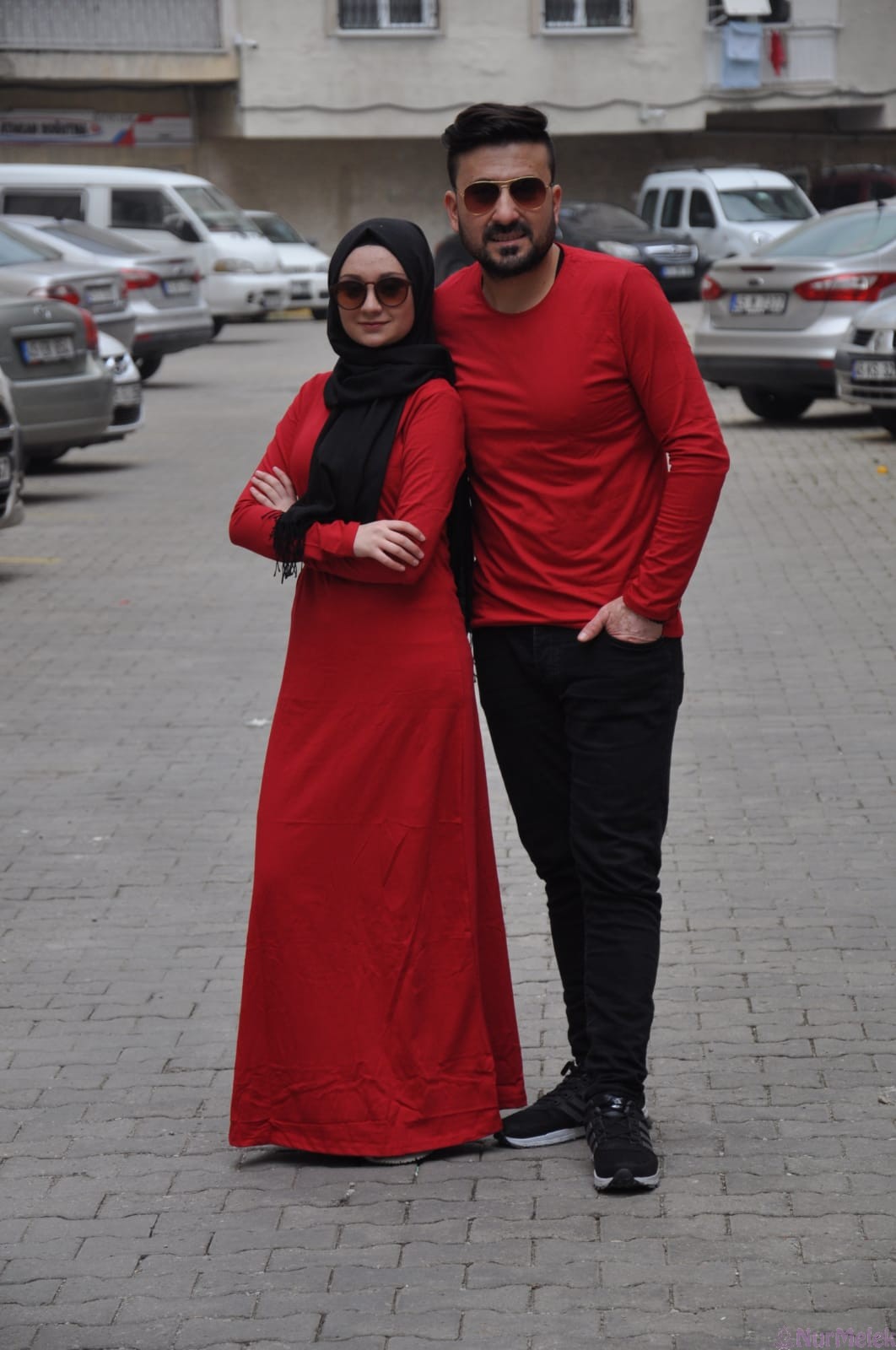 Düz Kırmızı Tesettür Çift Kombini