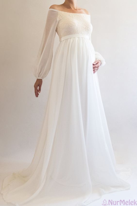 Hamile Abiye Beyaz Elbise 2020