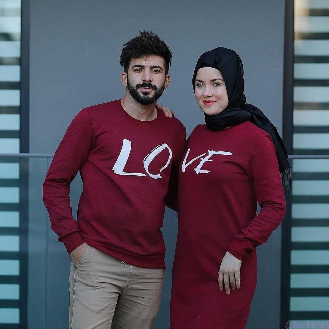 Kırmızı Sweat Tesettür Sevgili Kombini