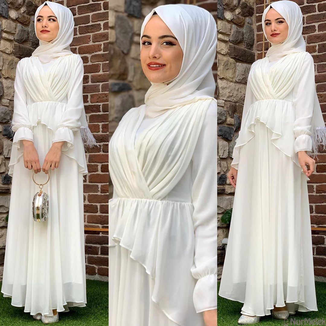 beyaz tesettürlü sünnet annesi elbisesi