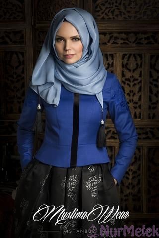 muslima wear saks mavi ceket kombini