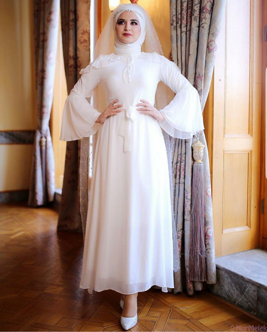beyaz şifon tesettür elbise