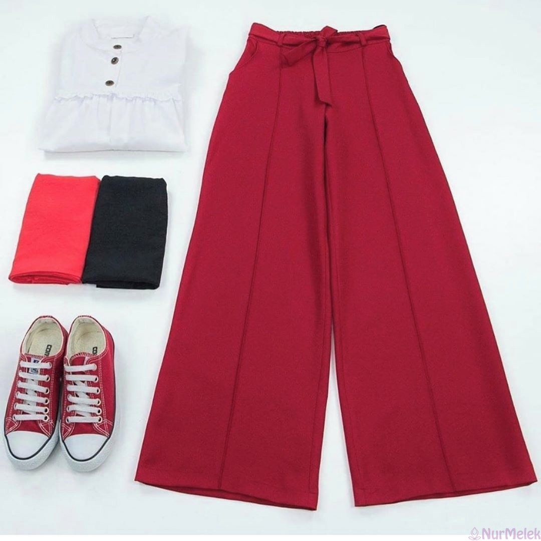 kırmızı pantolon yazlık tunik kombini