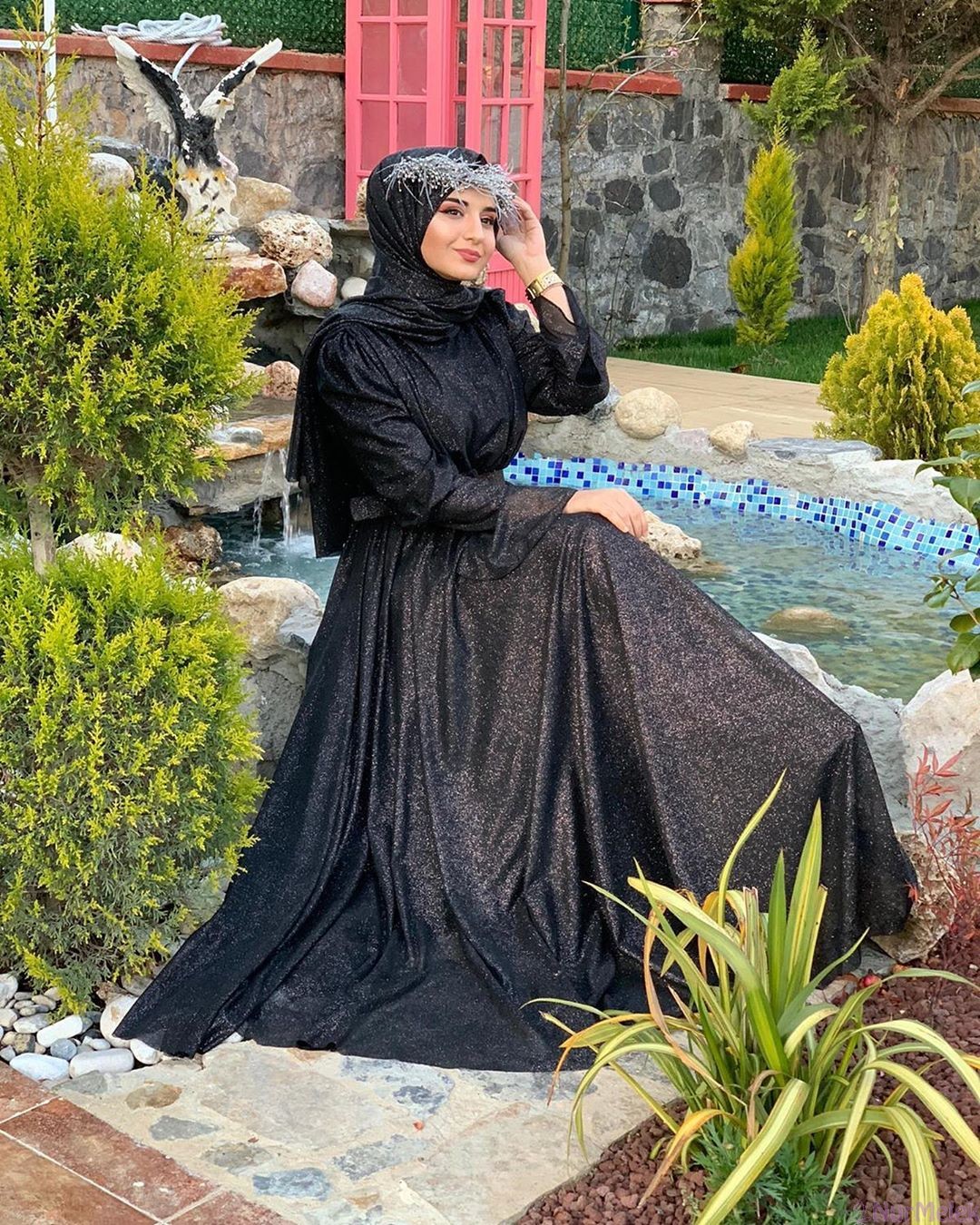 siyah simli tesettür elbise