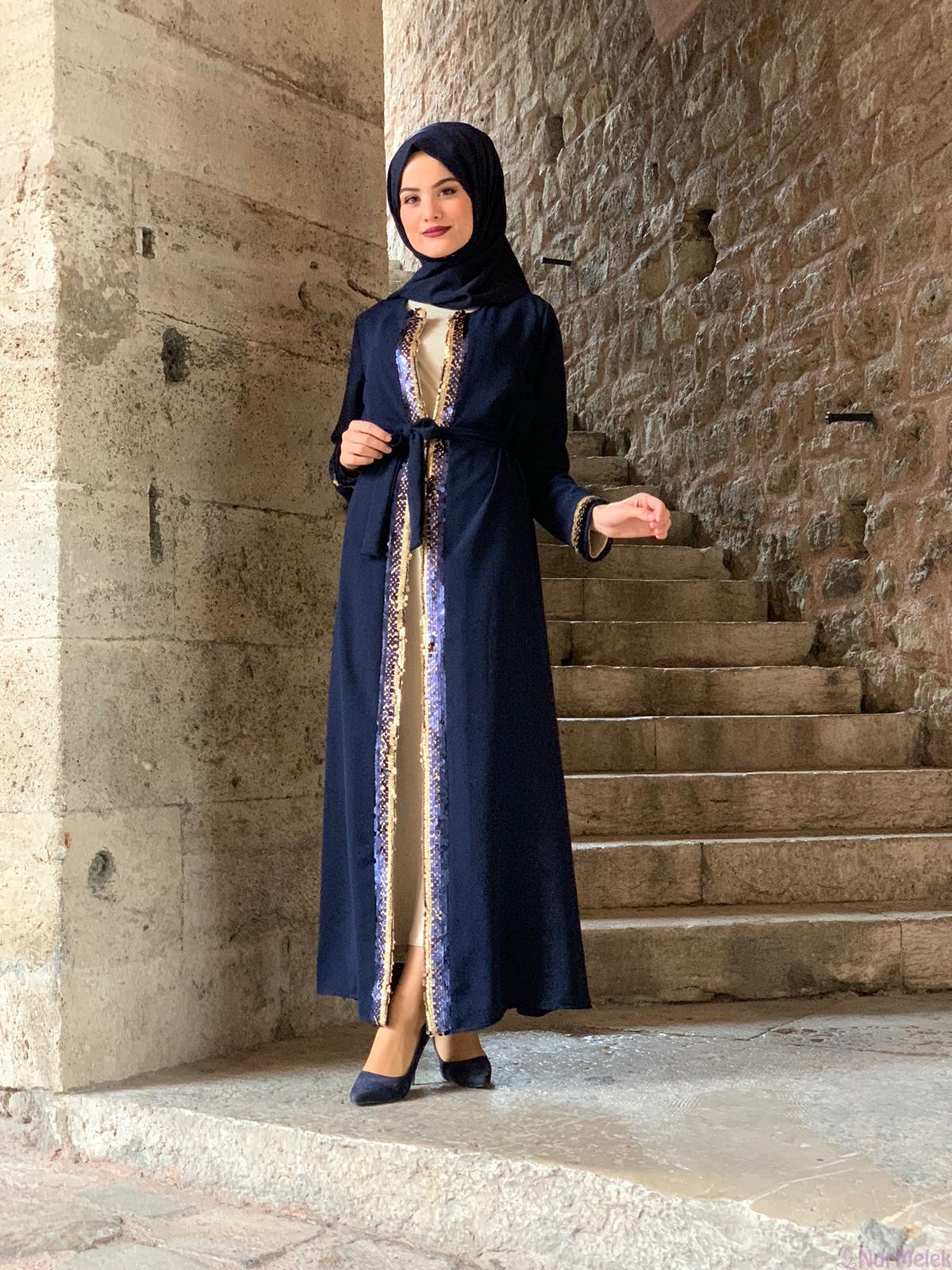 büyük beden tesettür lacivert abaya