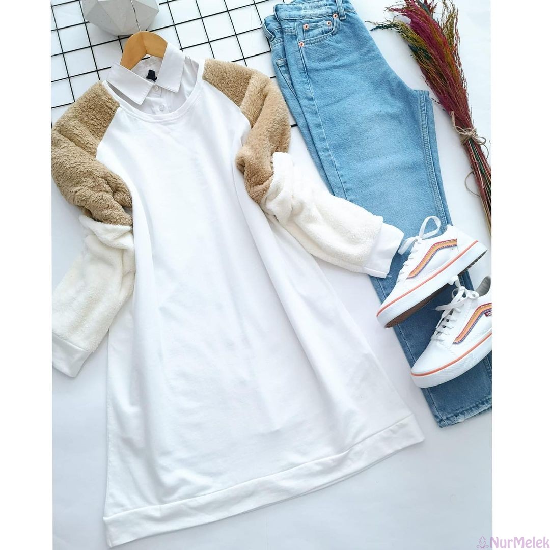 peluş detaylı tesettür tunik