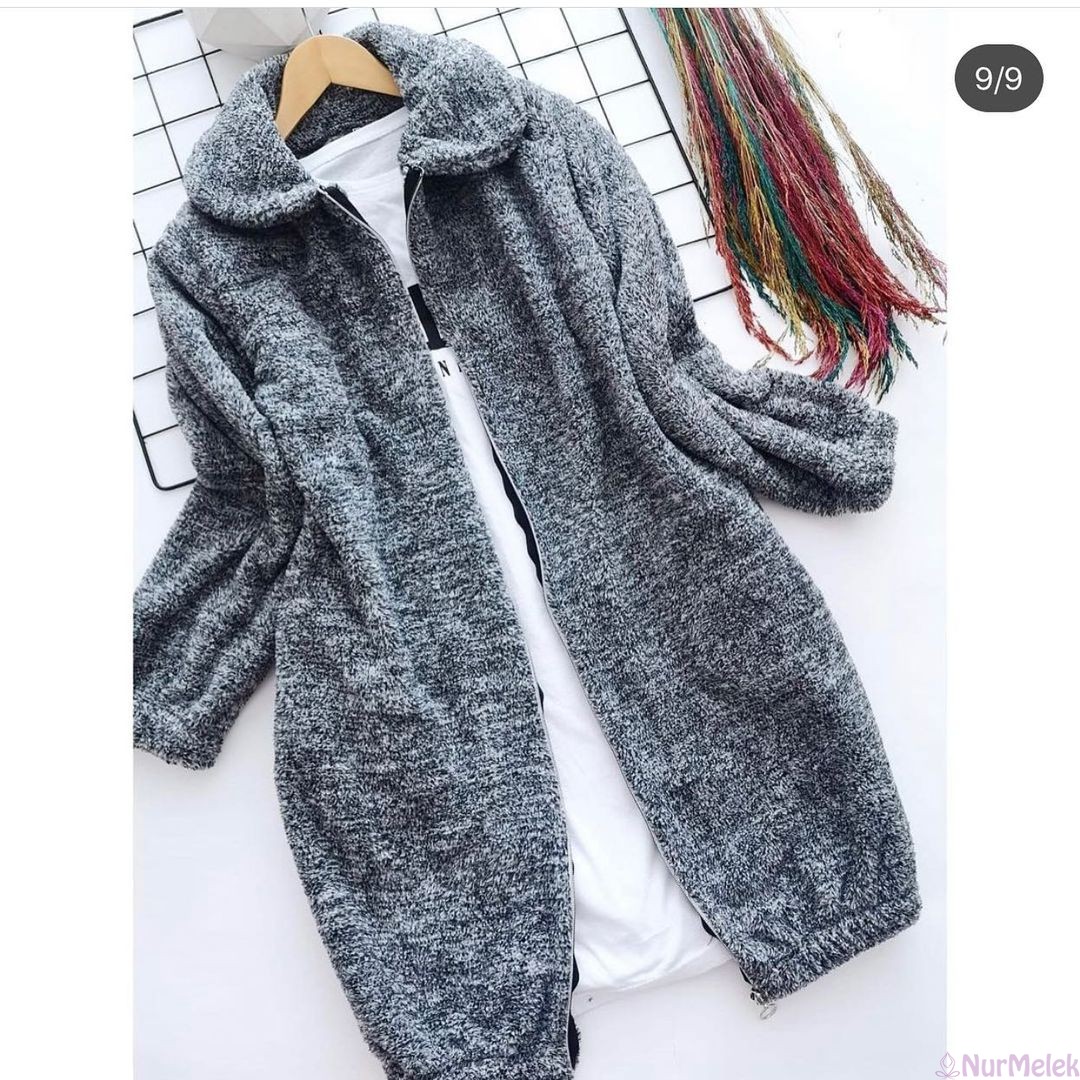 tesettür gri peluş ceket