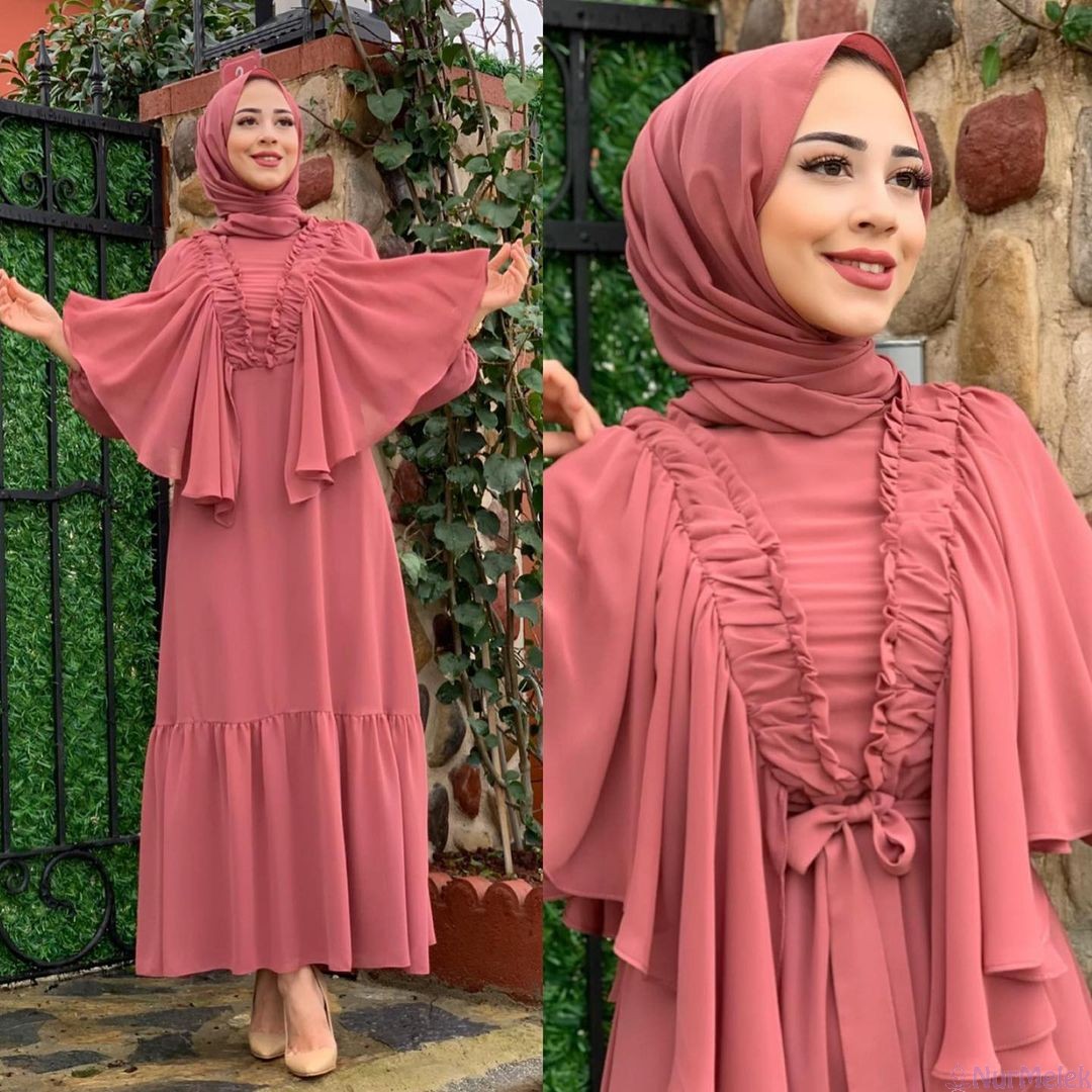 somon rengi baharlık tesettür elbise 2021