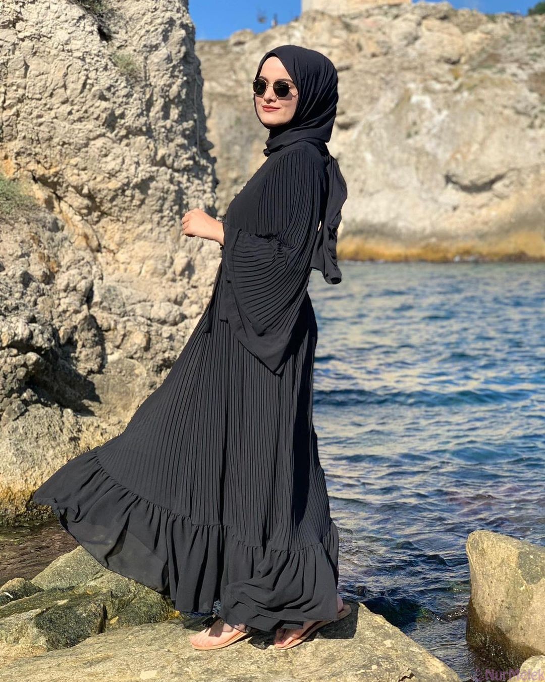 siyah şifon yazlık tesettür elbise