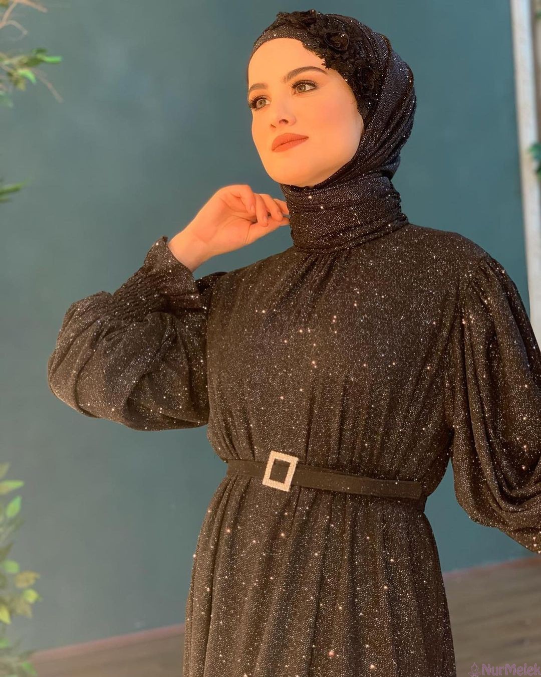 siyah simli tesettür söz elbisesi