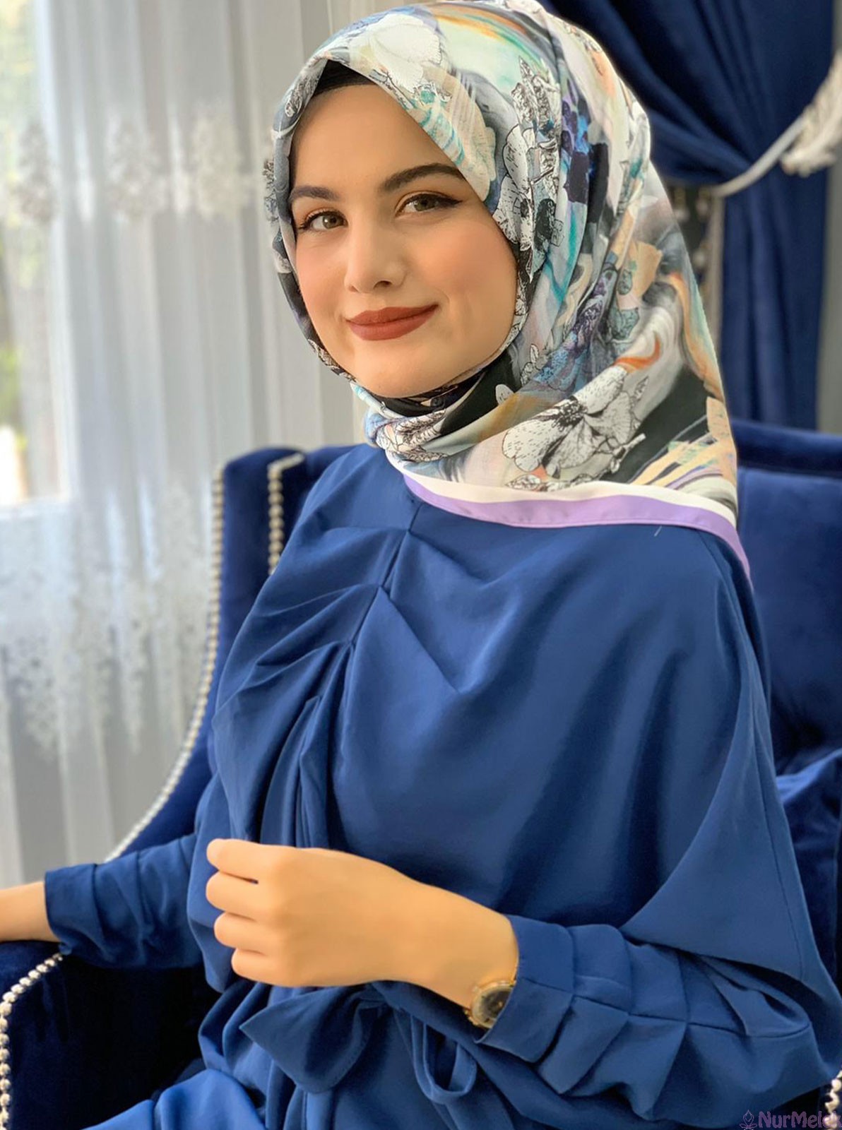 indigo tunik eşarp kombini