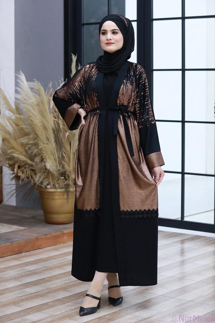omuz işlemeli yarasa model abaya