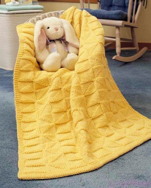 sarı renk kolay örgü bebek battaniyesi