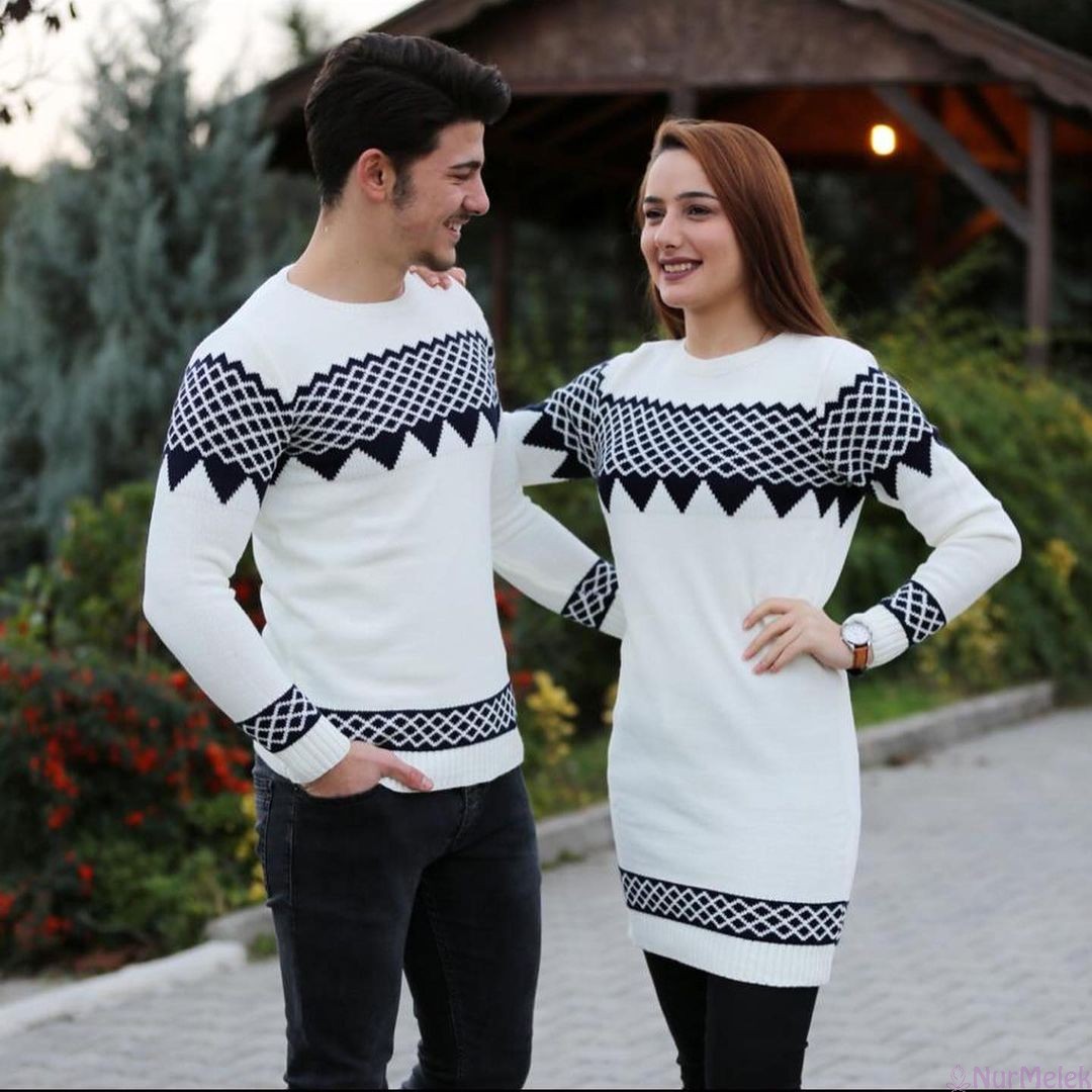 beyaz kazak tesettür çift kombini