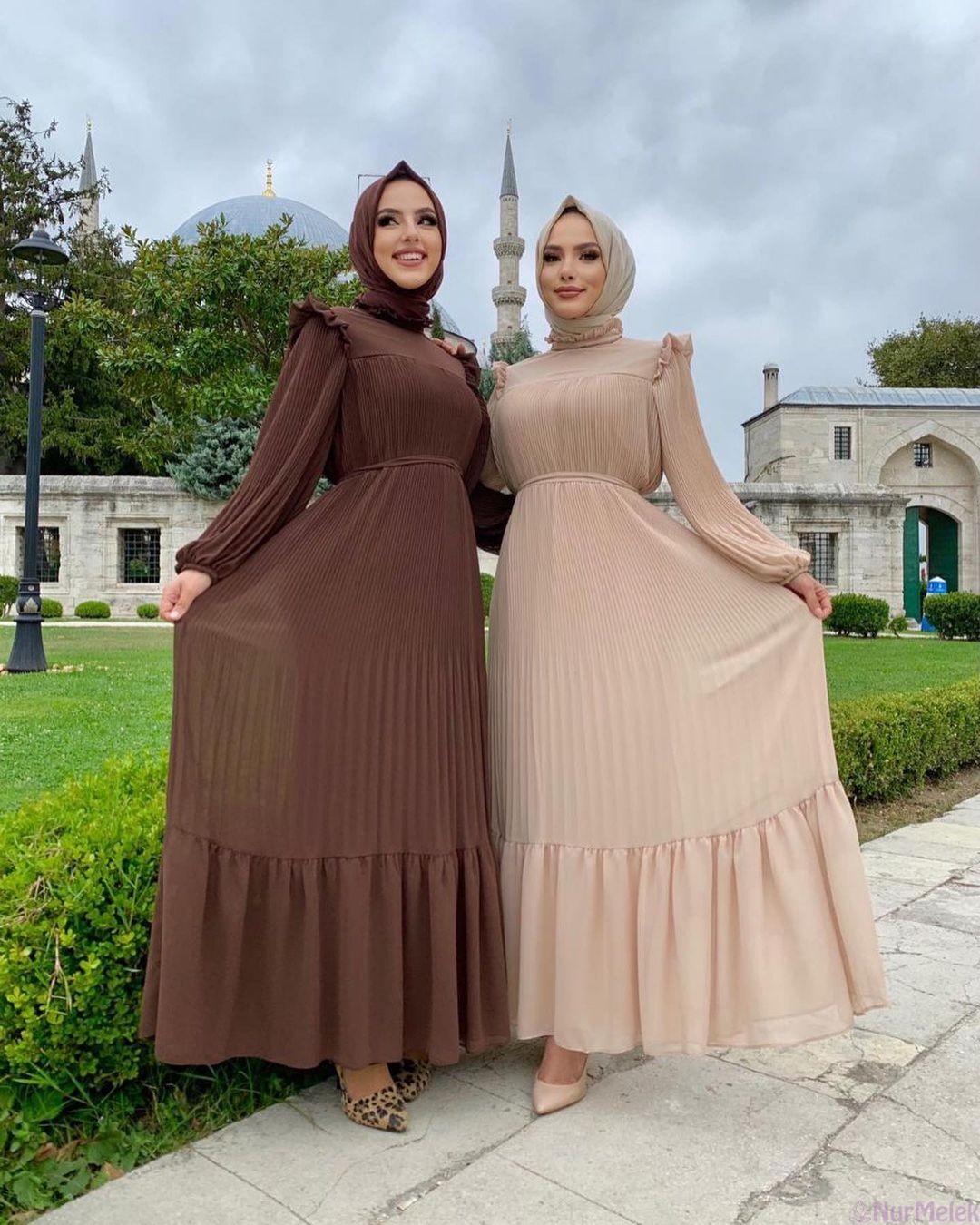 şifon pliseli tesettür mezuniyet kıyafeti