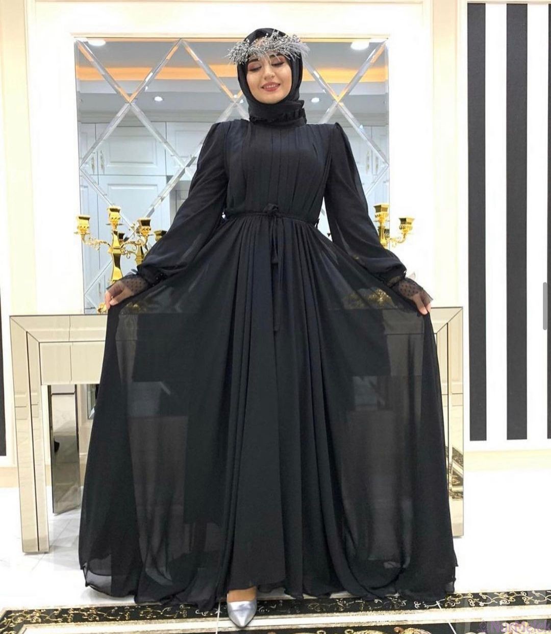 siyah şifon tesettür mezuniyet kıyafeti