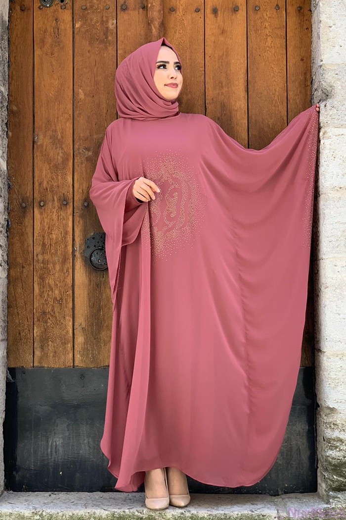 gül kurusu tesettür abaya takım