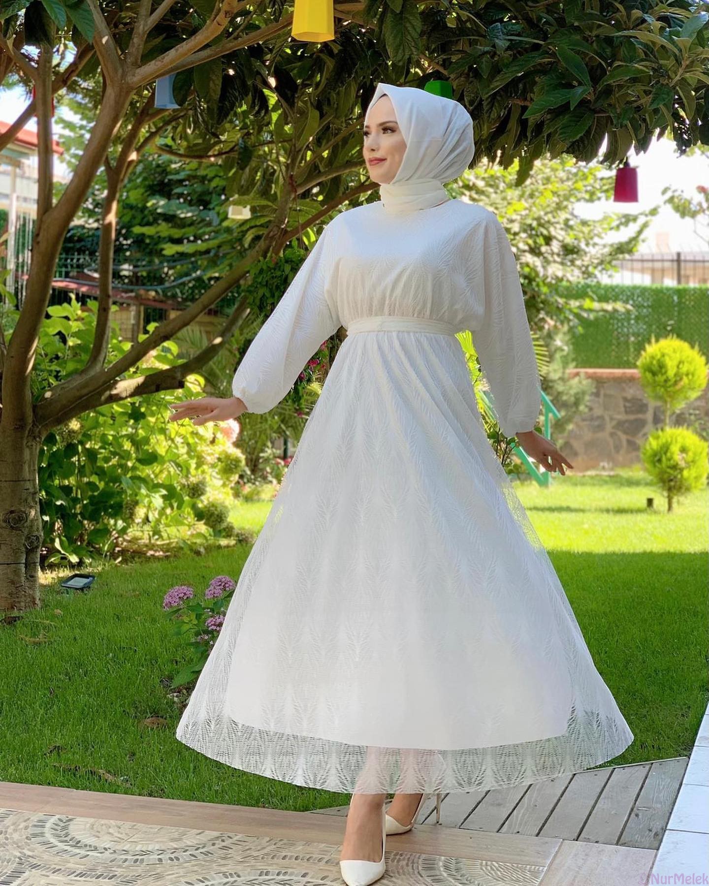 beyaz dantelli tesettür yazlık elbise 2022