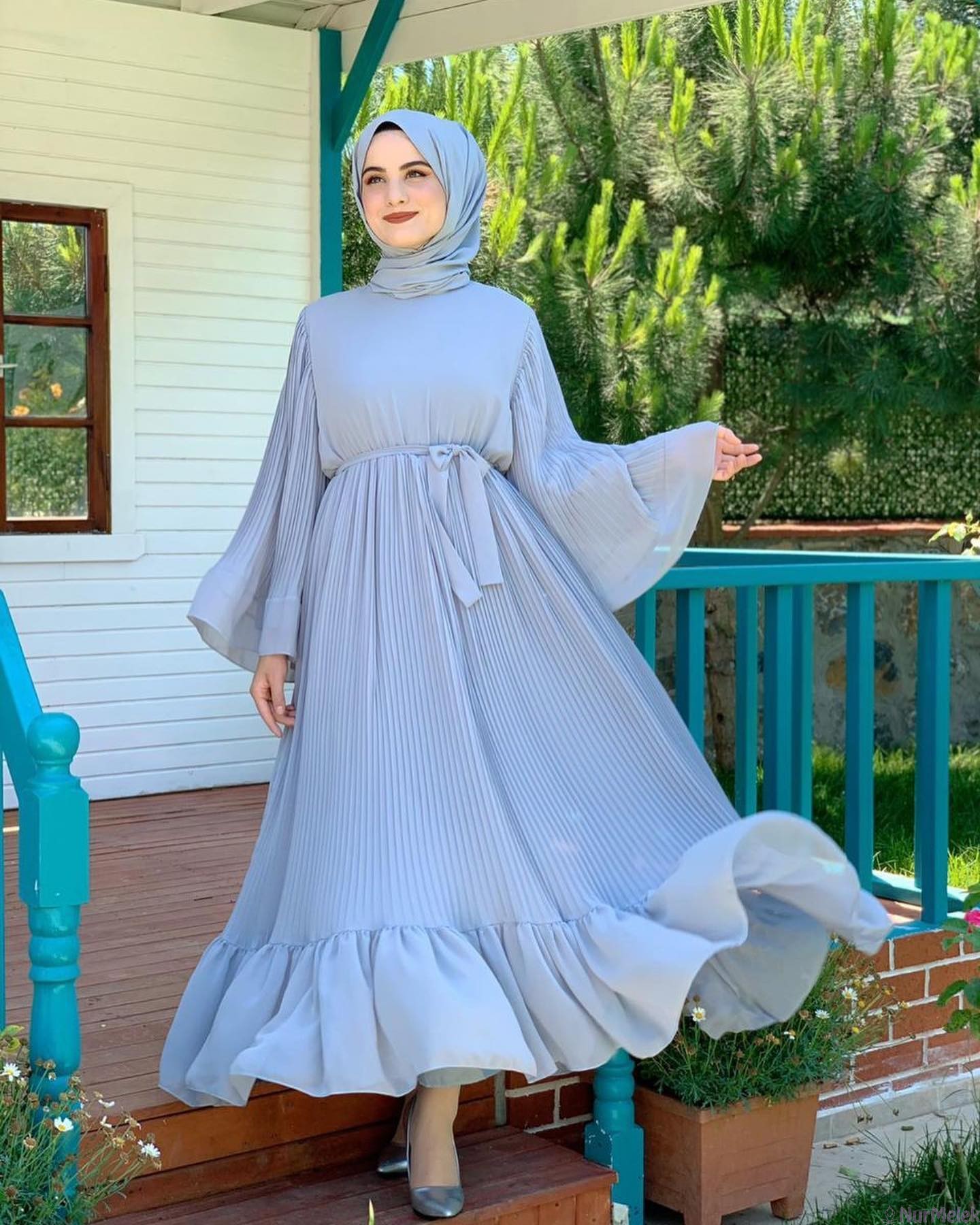 pliseli şifon tesettür yazlık elbise 2022