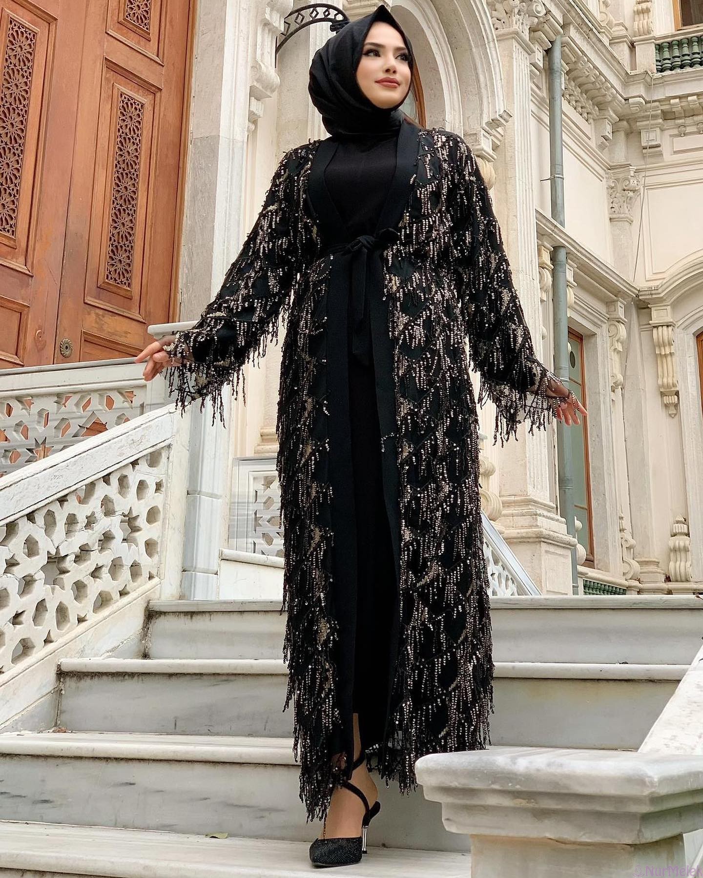 düğünlük püsküllü abaya