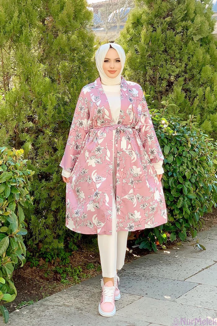 yazlık tesettür çiçekli kimono ceket