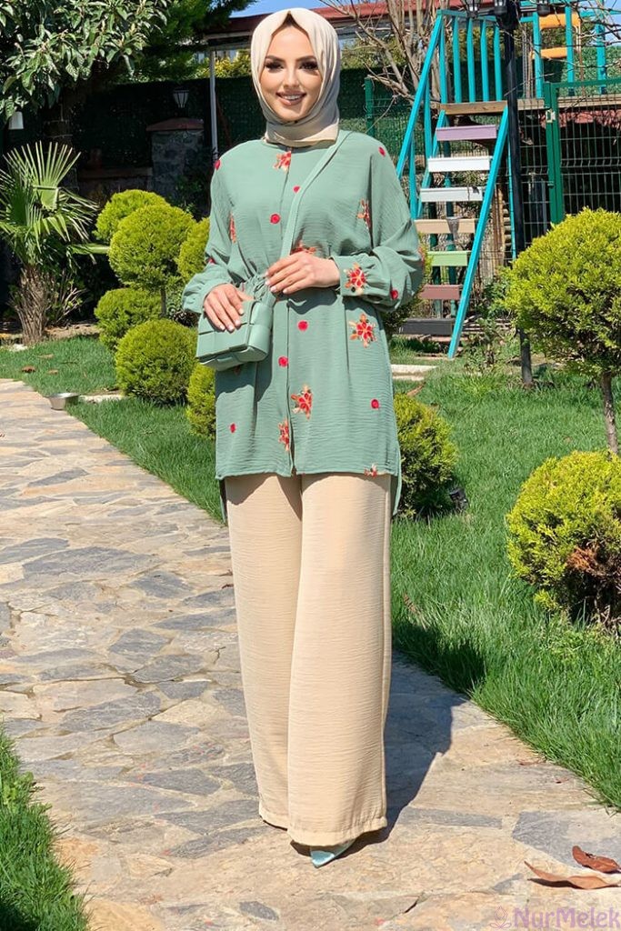 Tweed Kolsuz Bol Pantolon Takımı