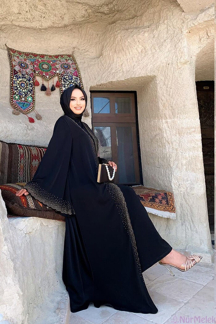 taşlı kuşaklı dubai stil abaya