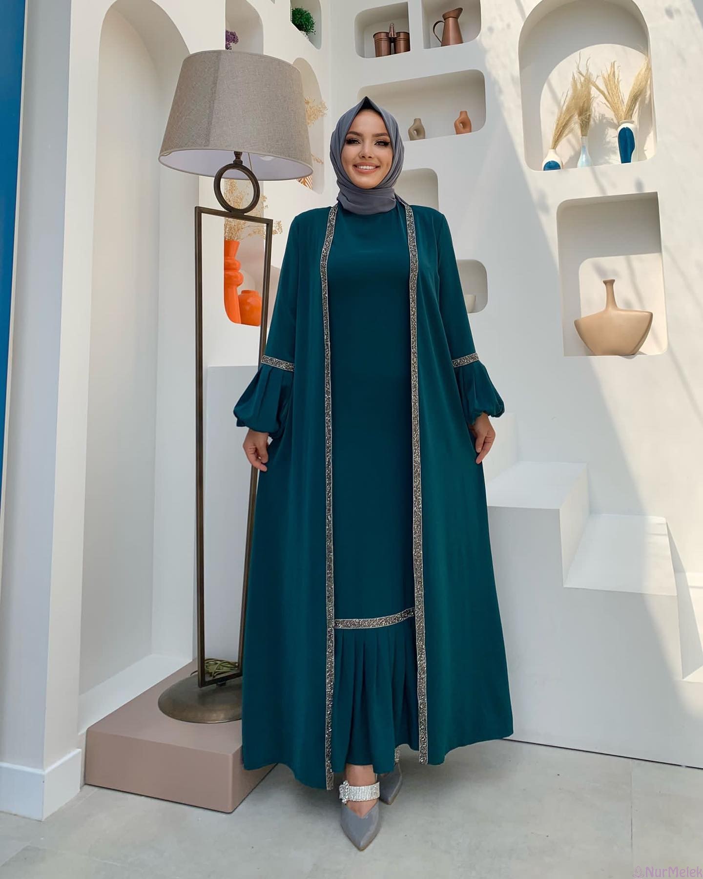 tesettür zümrüt abaya takım