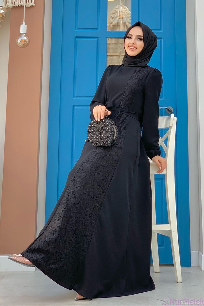 sünnet annesi tesettür siyah dantelli elbise 2023