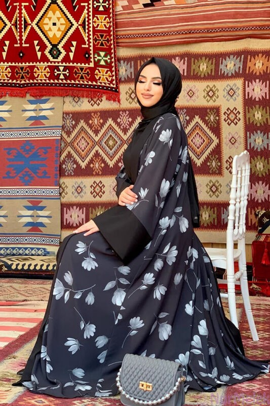 etnik çiçek desen kimono tesettür takım