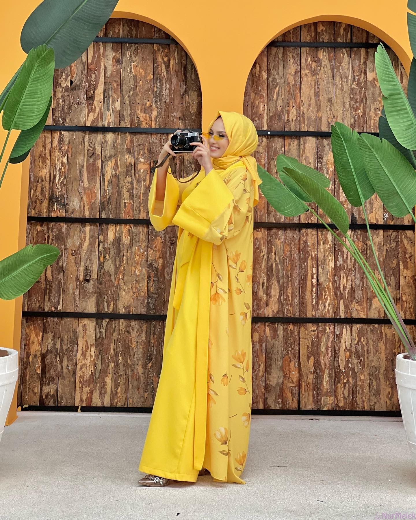 haftasonu yazlık tesettür sarı kimono takım
