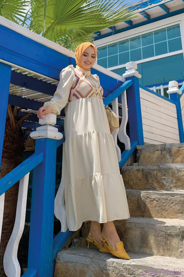 dantel detaylı etnik yazlık tesettür elbise