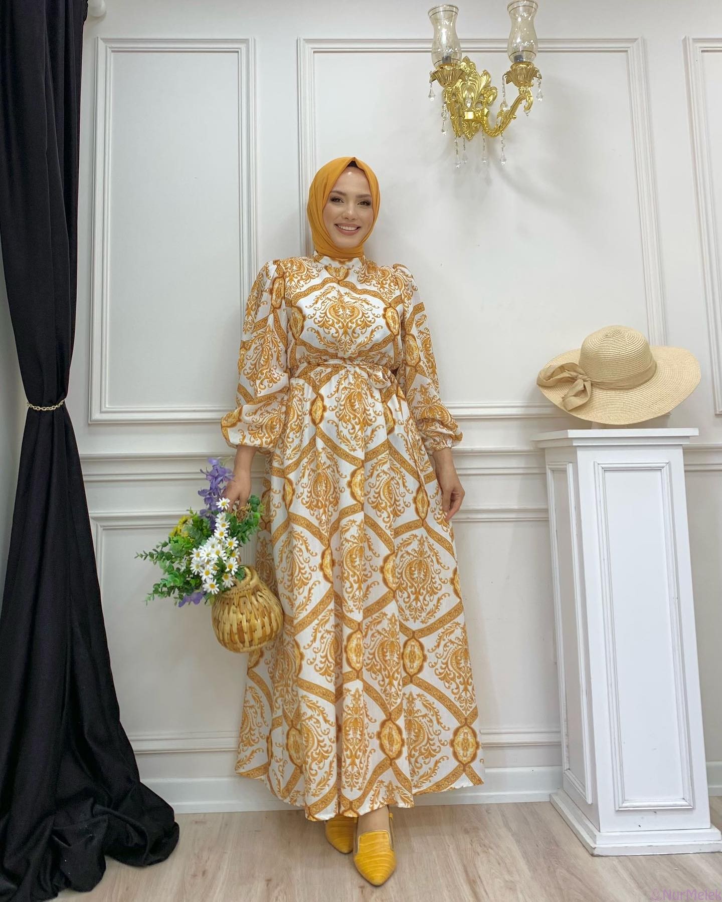 tatillik etnik desenl tesettür elbise