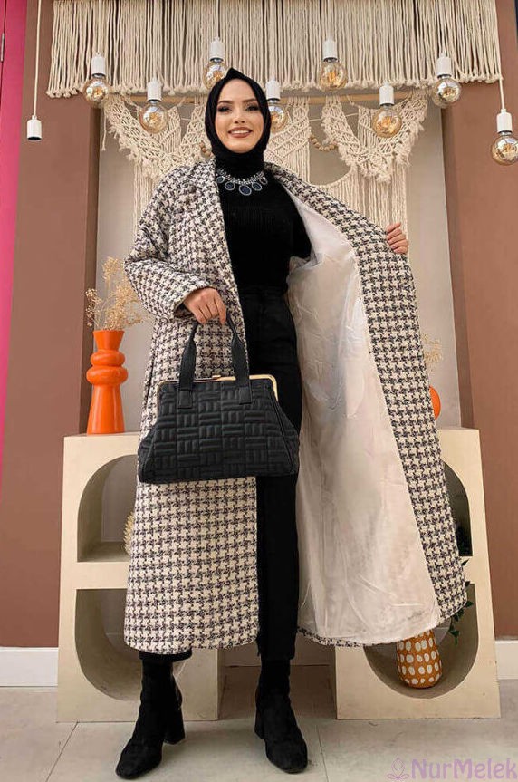astarlı kazayağı desen kaşe tesettür kaban