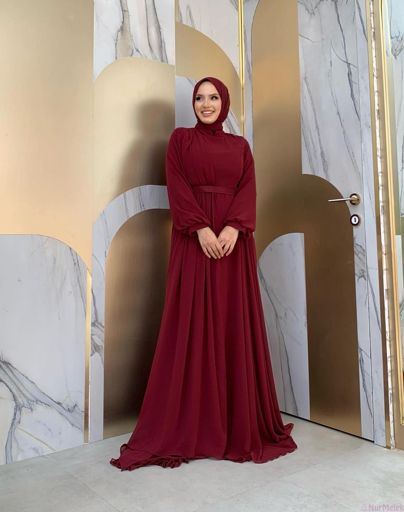 anne tesettür bordo abiye