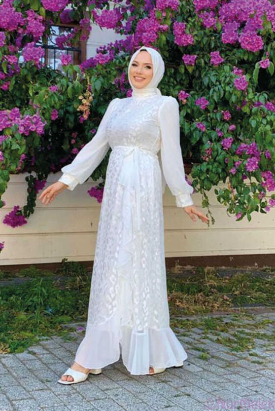 güpür dantelli tesettür nikah elbisesi 2024