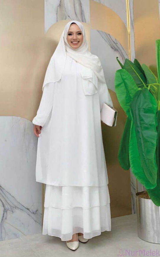 kat kat beyaz tesettür imam nikahı kıyafeti