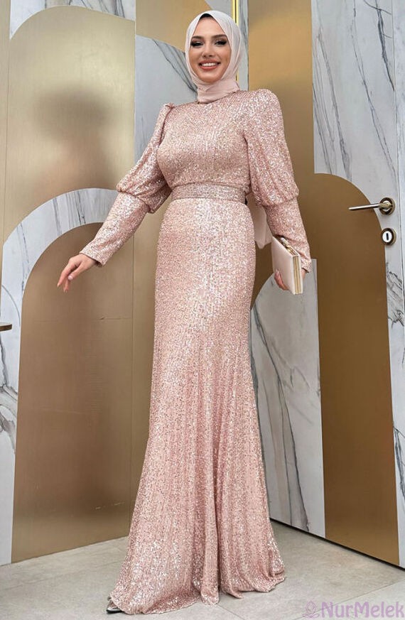 payetli tesettür nikah elbisesi 2024