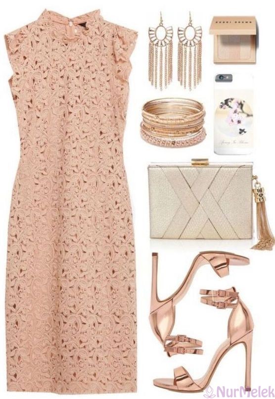 rose gold ayakkabı elbise kombini