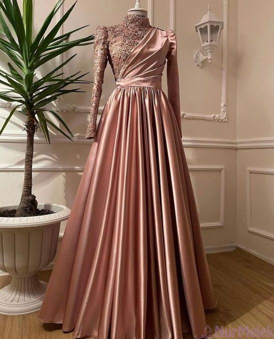 rose gold tesettür abiye