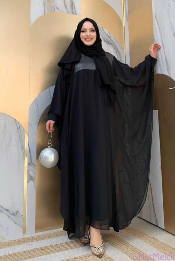 simli siyah şifon imam nikahı kıyafeti