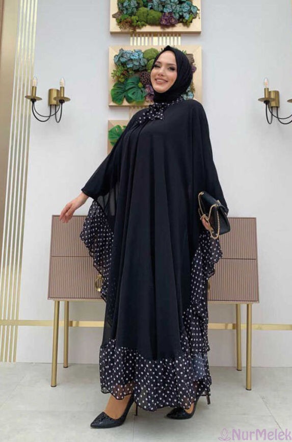 siyah puantiyeli tesettür imam nikahı elbisesi