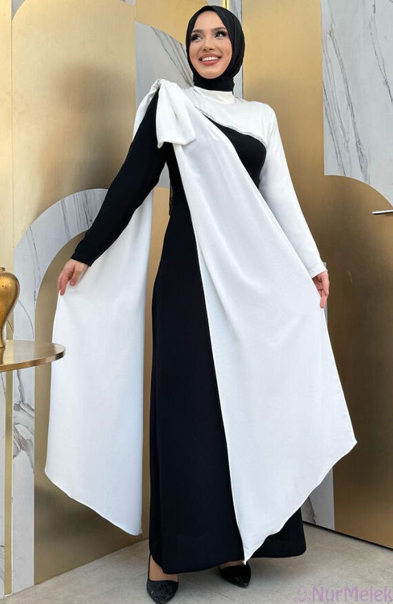 fiyonk apoletli modern tesettür elbise