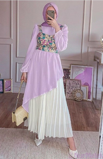 çiçekli crop tesettür tunik kombini