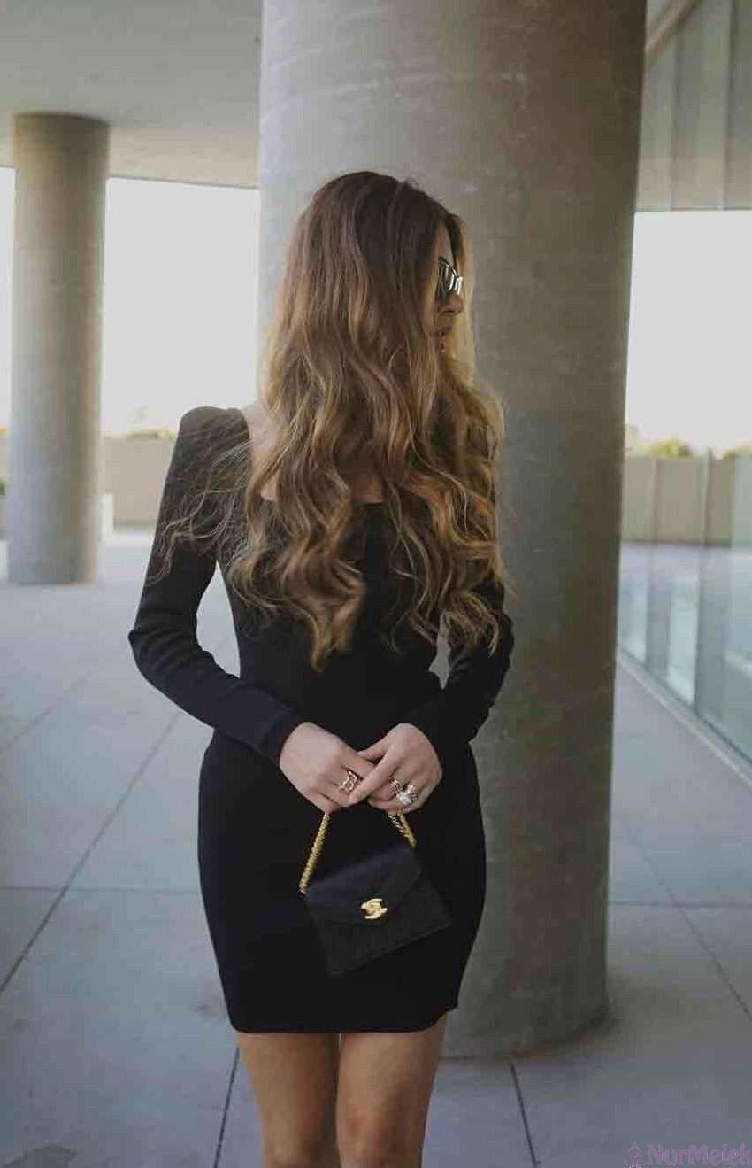 kış düğünü sade siyah mini elbise