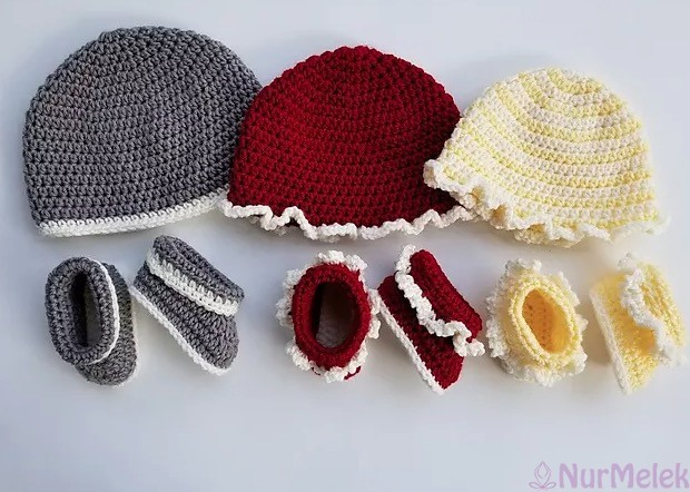 şapkalı bebek patiği modeli sade