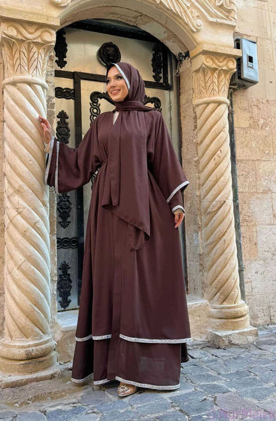 taş işlemeli şal abaya kombini